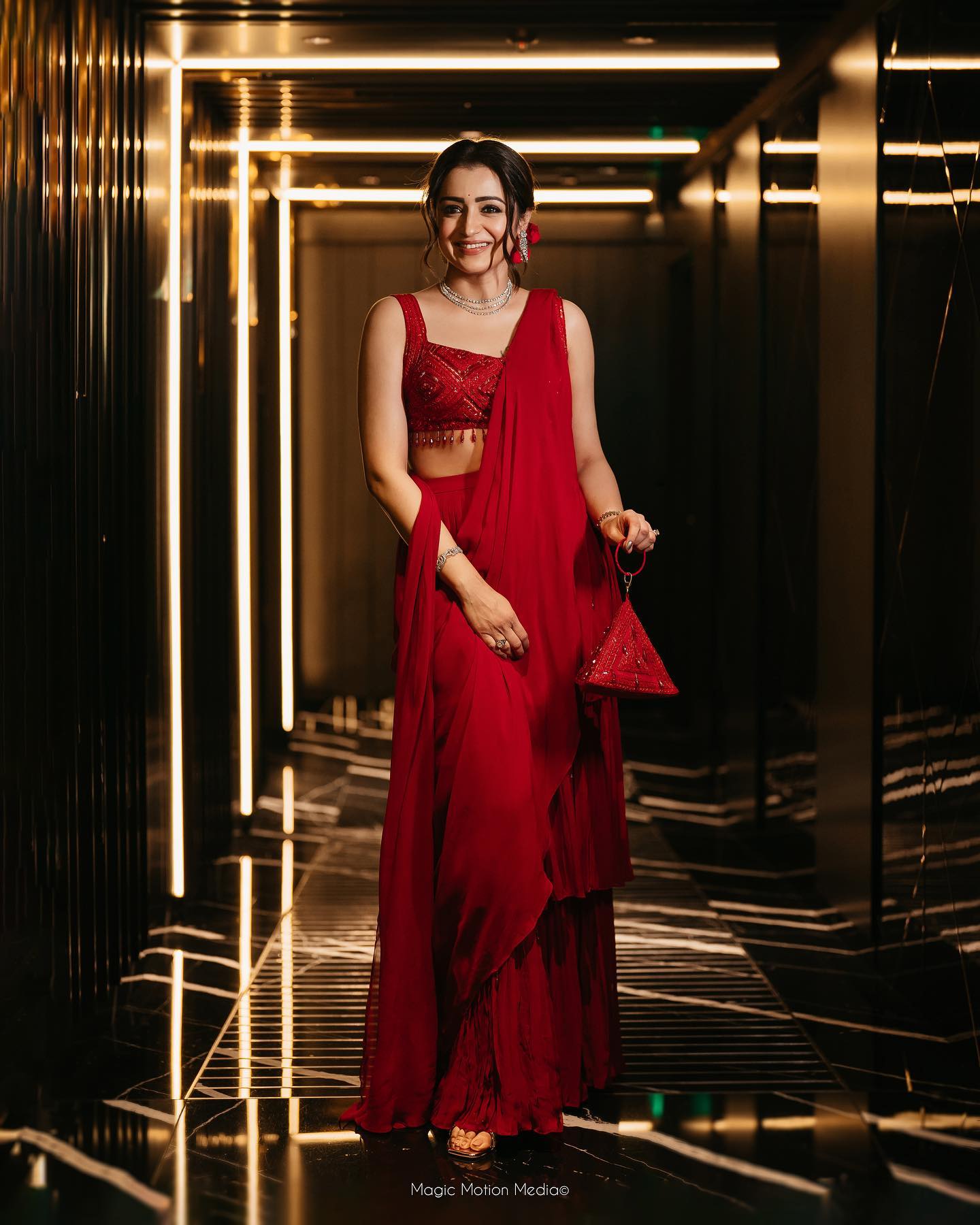 Trisha in red dress