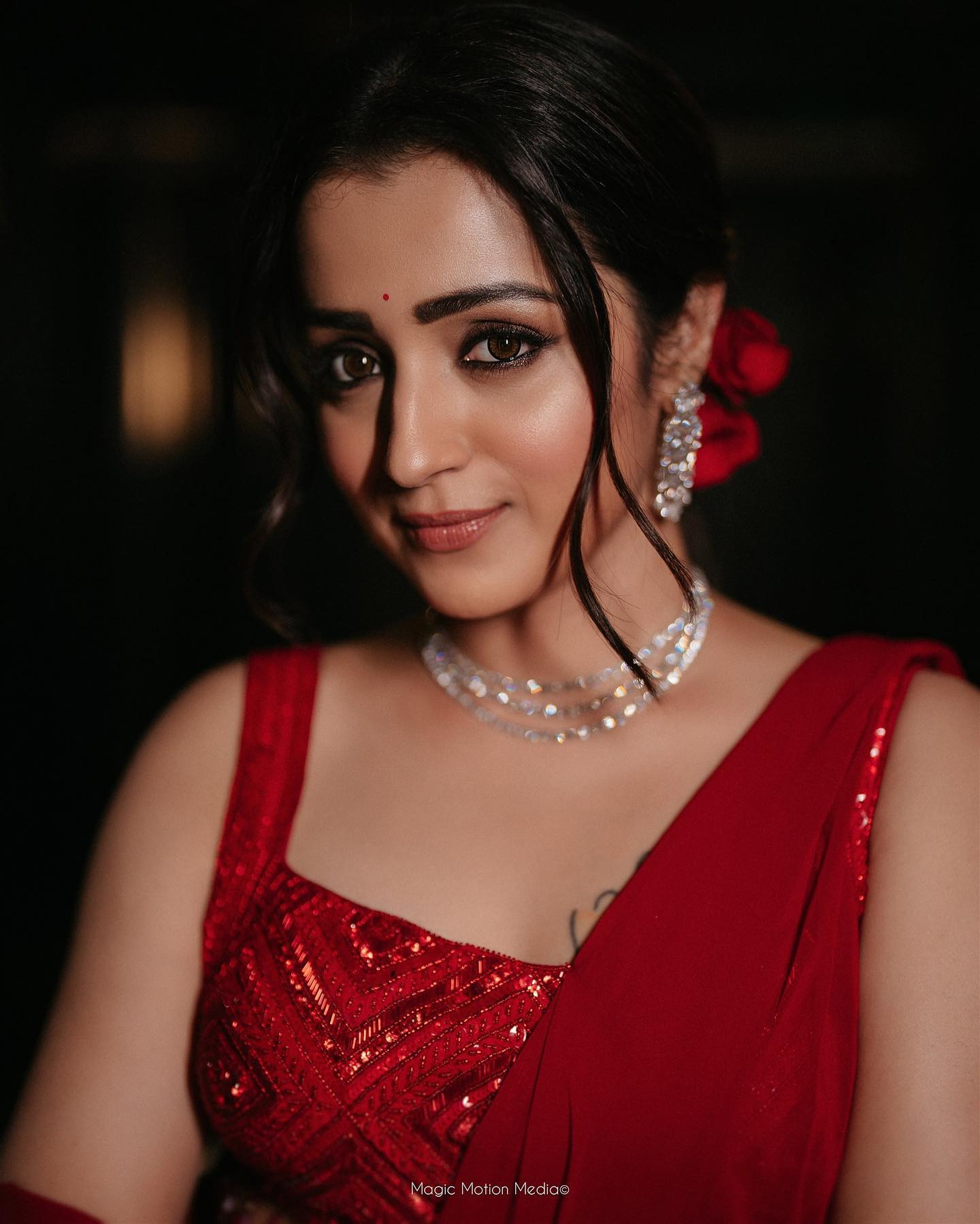 Trisha in red dress