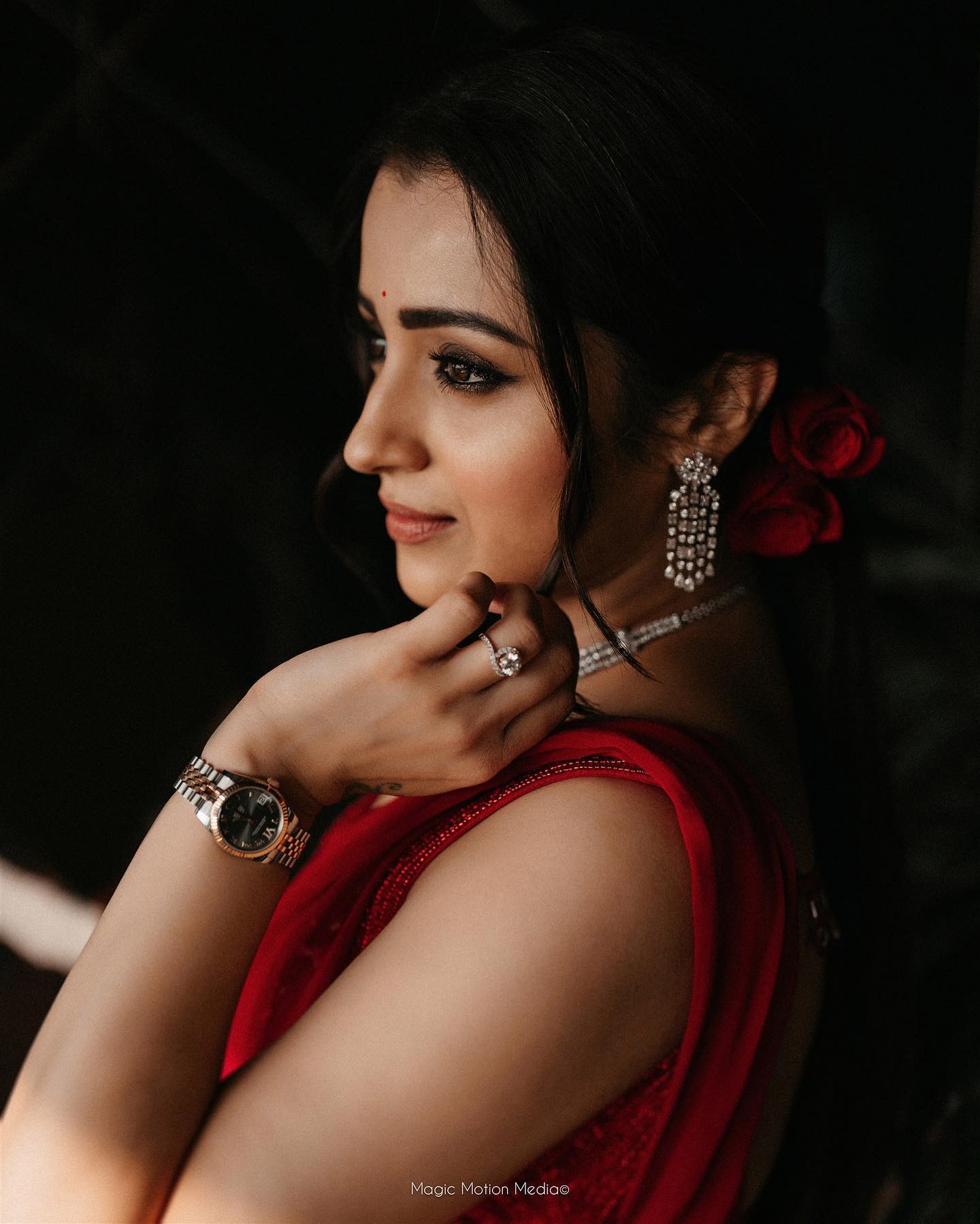 Trisha in red dress