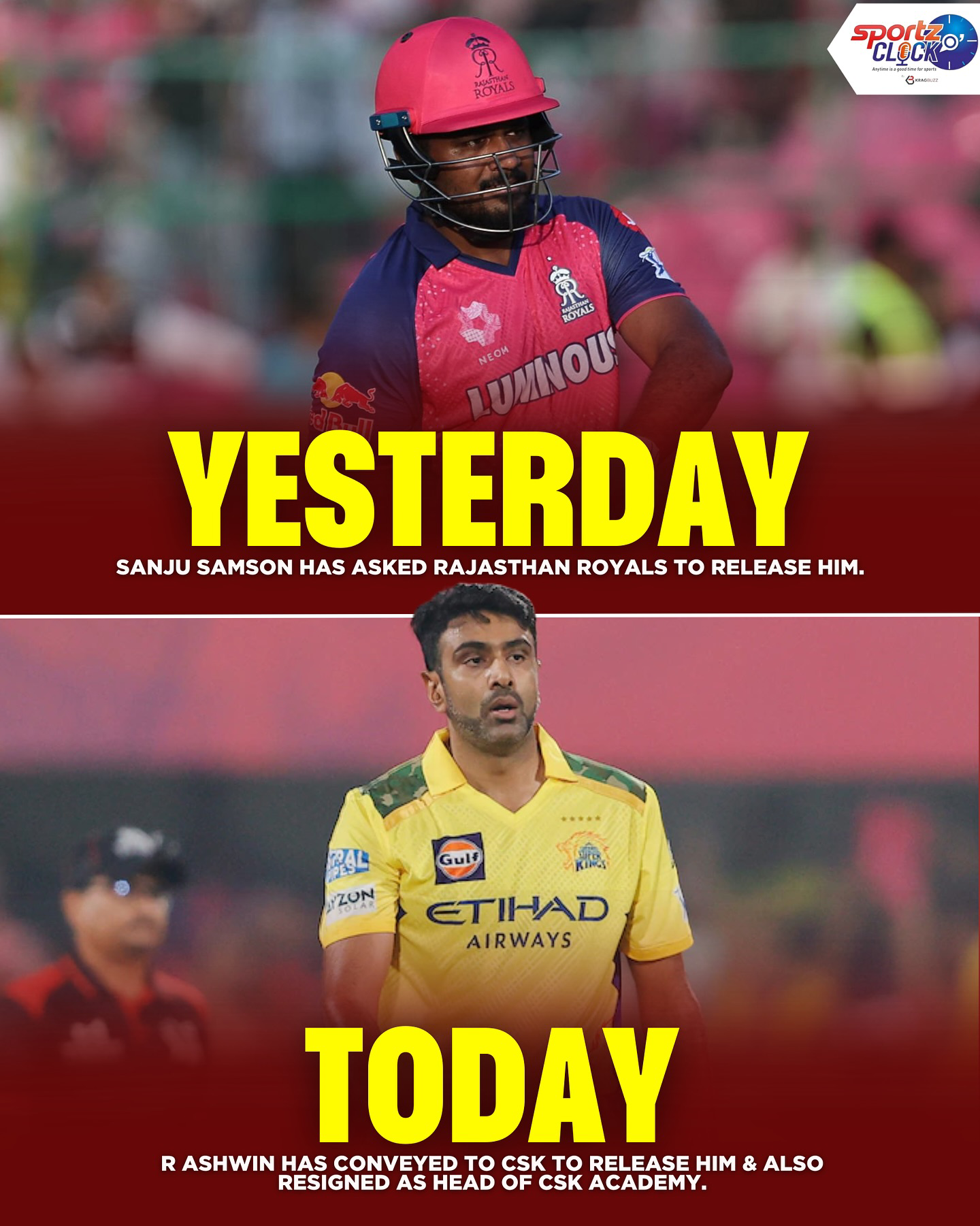 Sanju samson in csk ashwin out